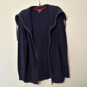 Lauren Ralph Lauren Jeans Co Navy Cotton Zipper Front Shawl Collar Sweater, Sz L